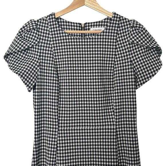 NWTs Calvin Klein Houndstooth Tulip Sleeve Mermaid Skirt Workwear Dress (8) - Picture 5 of 16